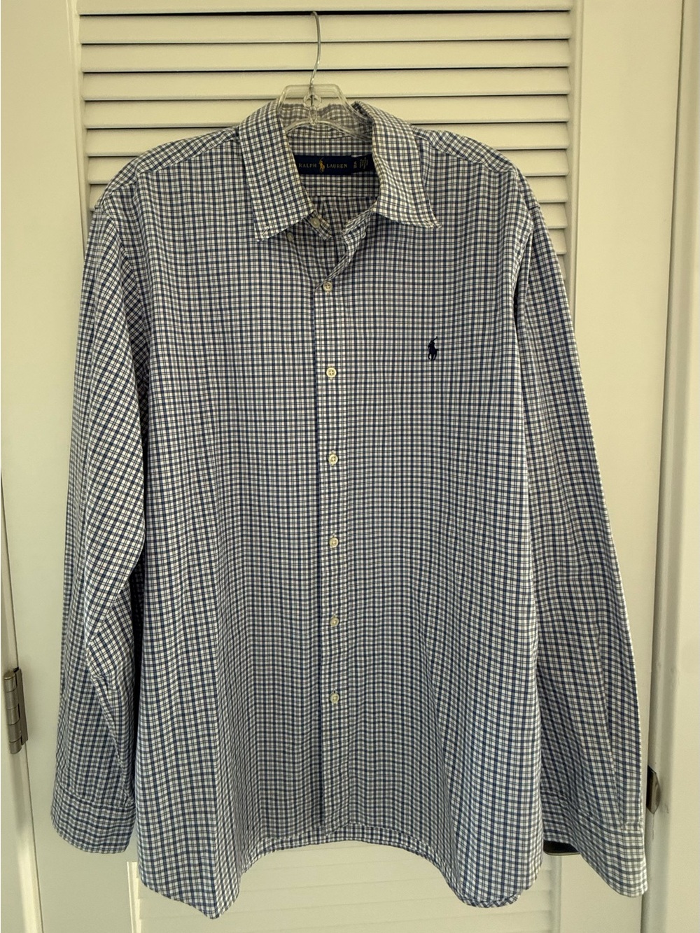 Ralph Lauren Blue and White Checked Dress Shirt Size XL